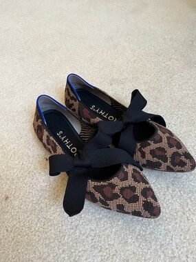 Rothy’s Leopard Pointed Flats with Black Bow